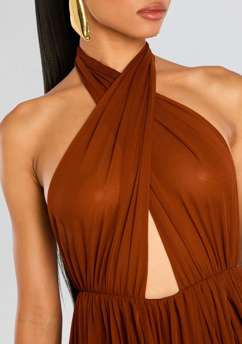 Ina Silk Chiffon Dress by retrofête in Caramel, product image 2