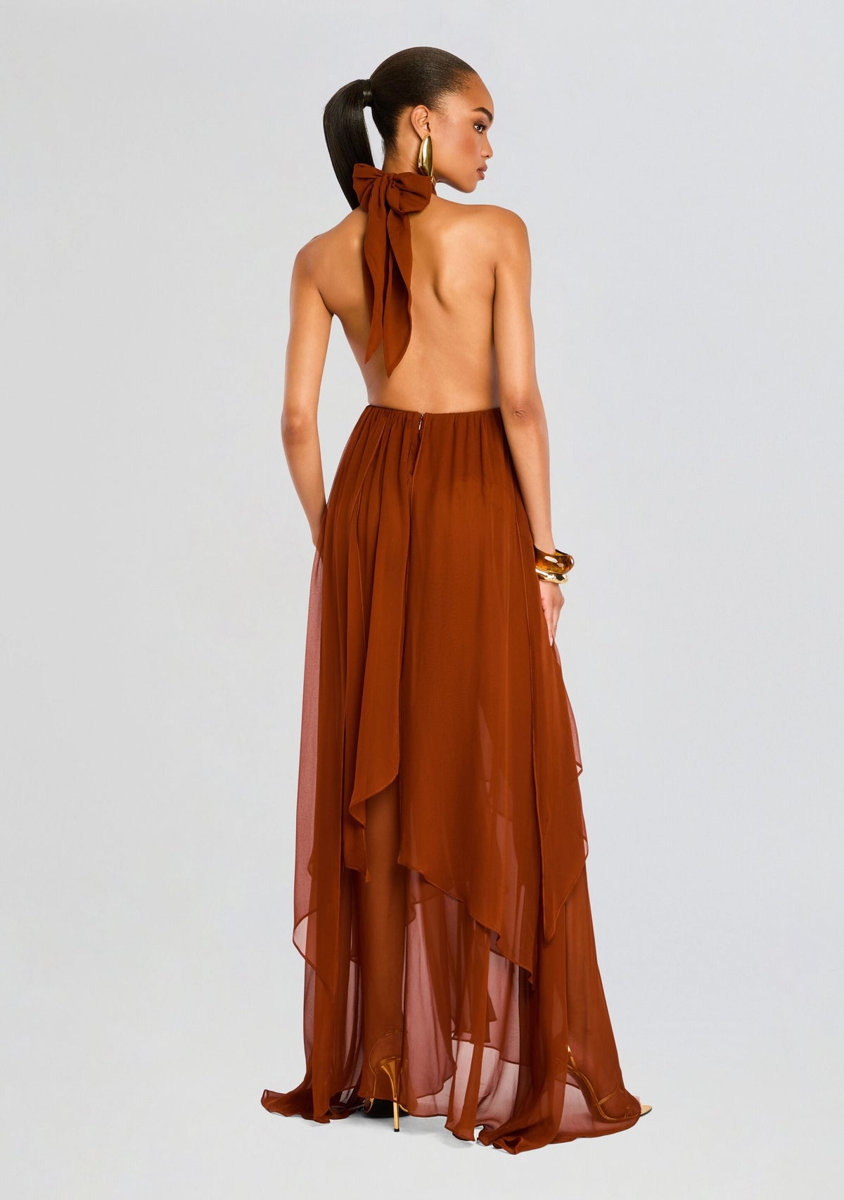 Ina Silk Chiffon Dress by retrofête in Caramel, product image 4