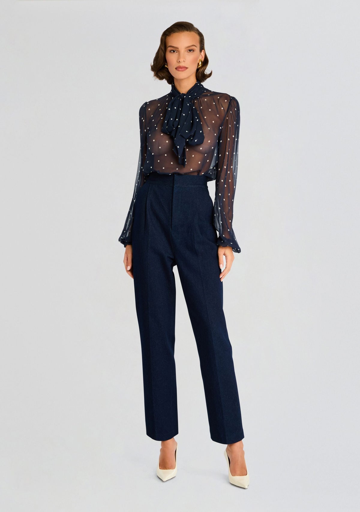 Cordelia Blouse by retrofête in Navy Polka Dots, product image 5