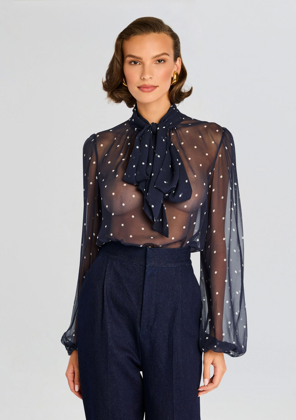 Cordelia Blouse by retrofête in Navy Polka Dots, product image 1