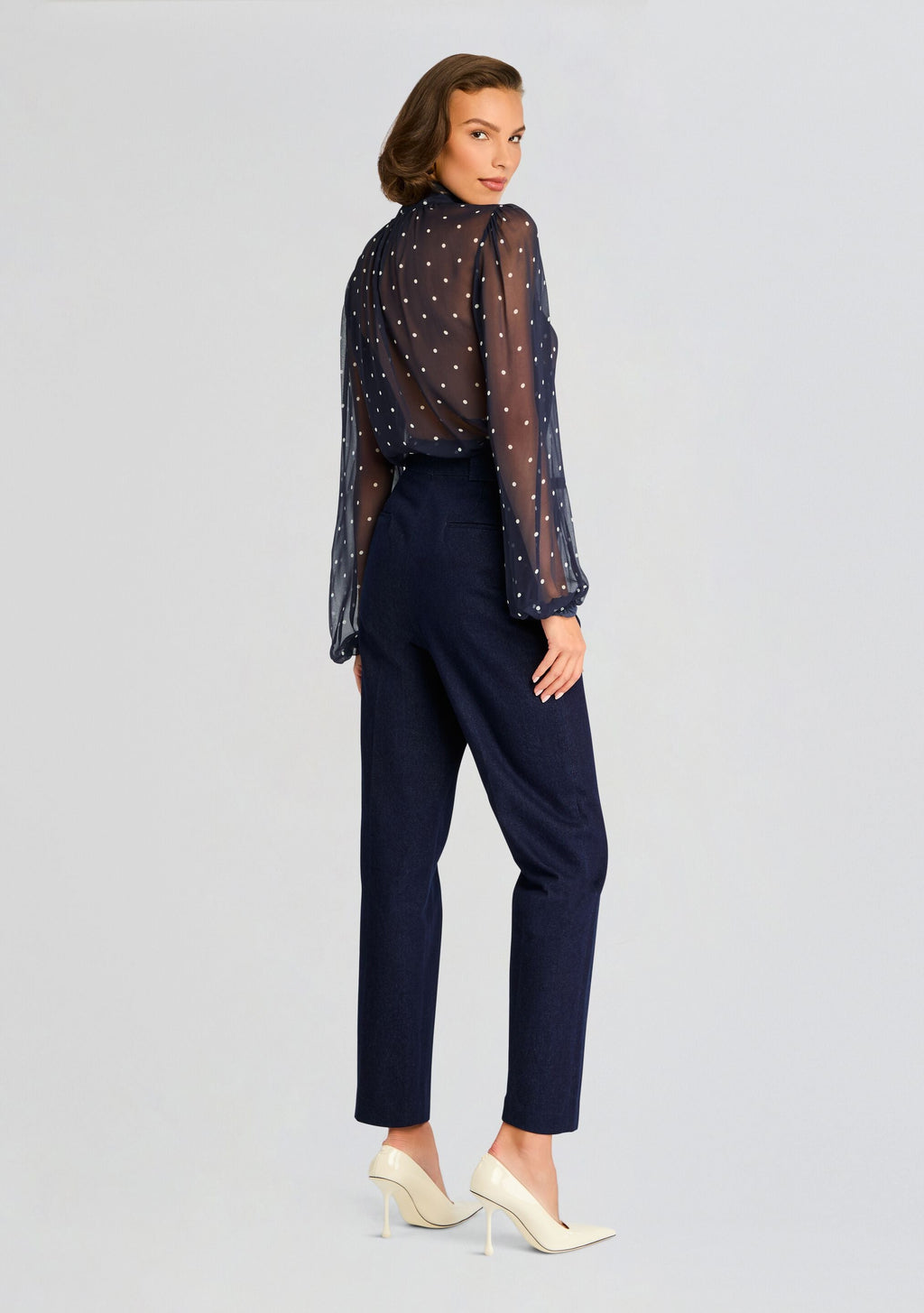 Cordelia Blouse by retrofête in Navy Polka Dots, product image 4