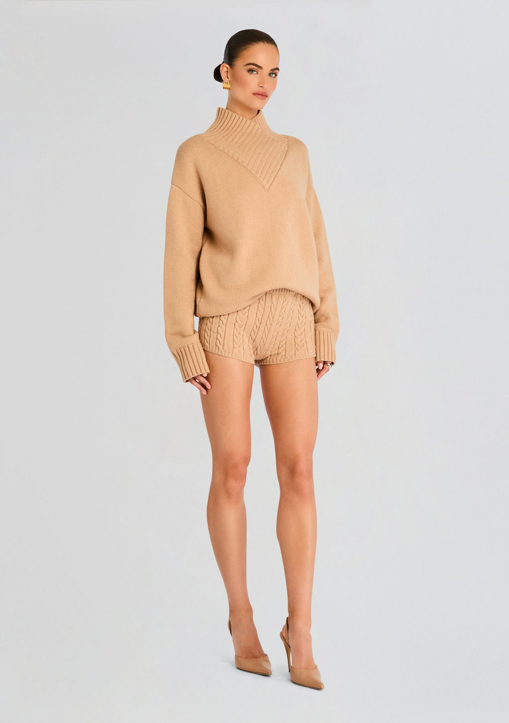 Molly Cable Knit Hot Short by SEROYA in Tan, product image 3