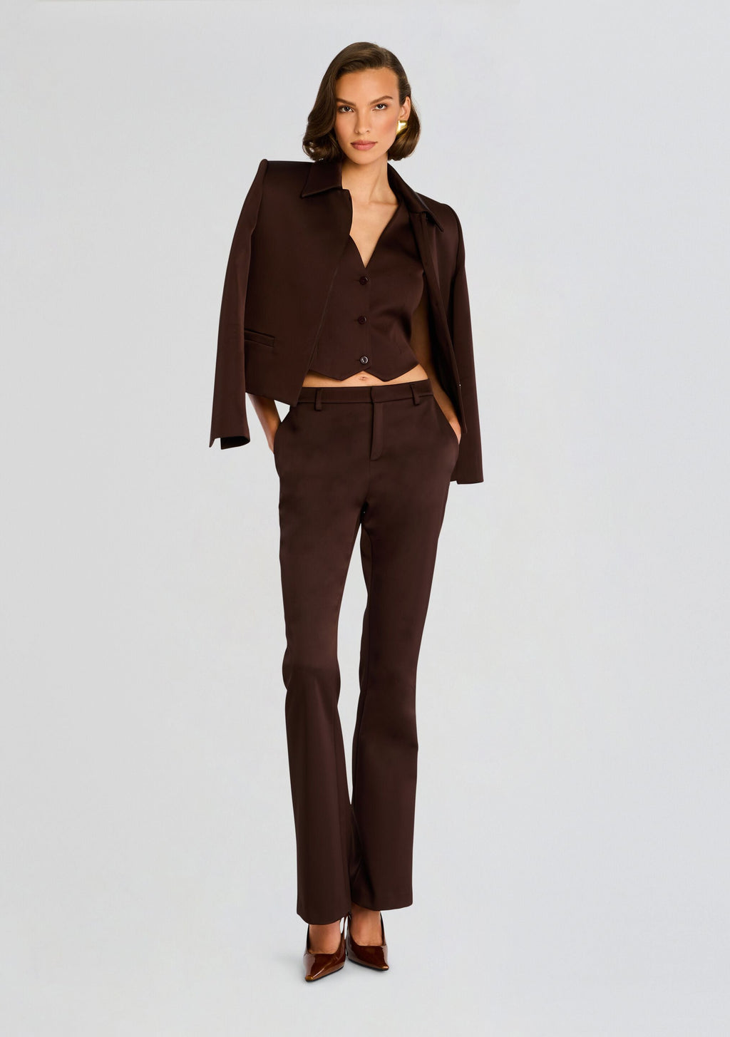 Edwina Heavy Satin Vest by SEROYA in Ash Brown, product image 2