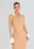 Eloise Cable Knit Cardigan by SEROYA in Tan, product image 1