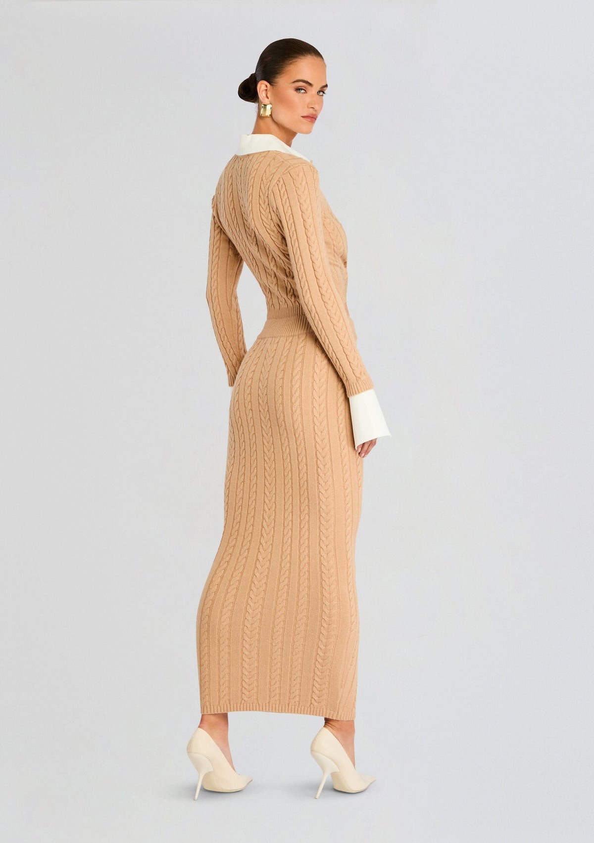 Eloise Cable Knit Cardigan by SEROYA in Tan, product image 4