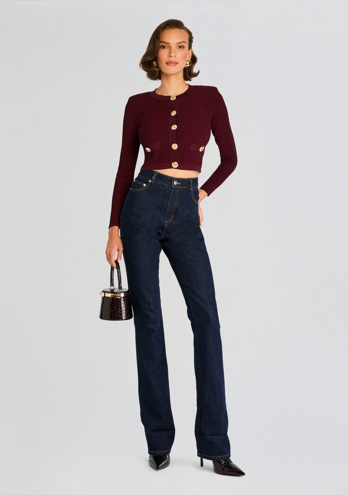 Sephira Metallic Knit Jacket by retrofête in Metallic Port, product image 5