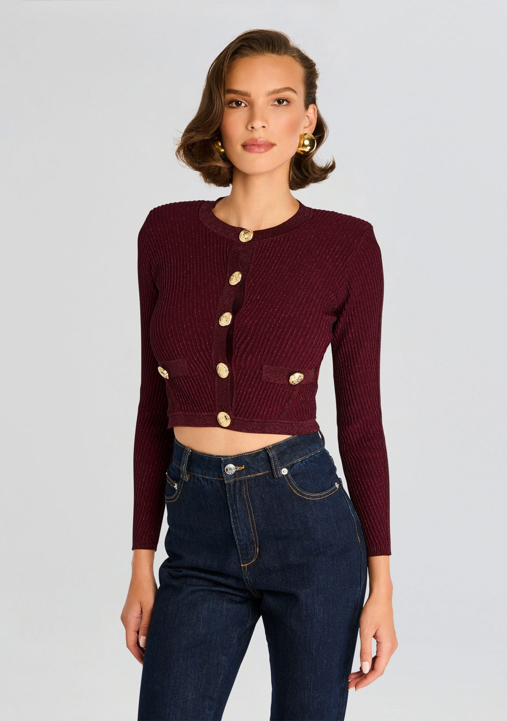 Sephira Metallic Knit Jacket by retrofête in Metallic Port, product image 1