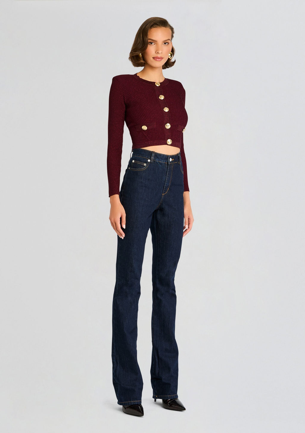 Sephira Metallic Knit Jacket by retrofête in Metallic Port, product image 3