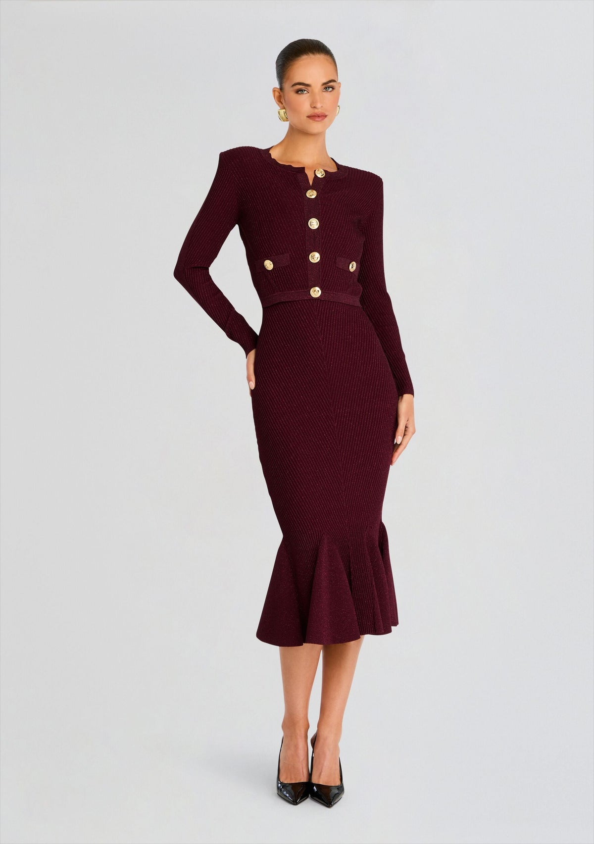 Sephira Metallic Knit Jacket by retrofête in Metallic Port, product image 2