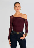 Shauna Mesh Top by SEROYA in Merlot, product image 1