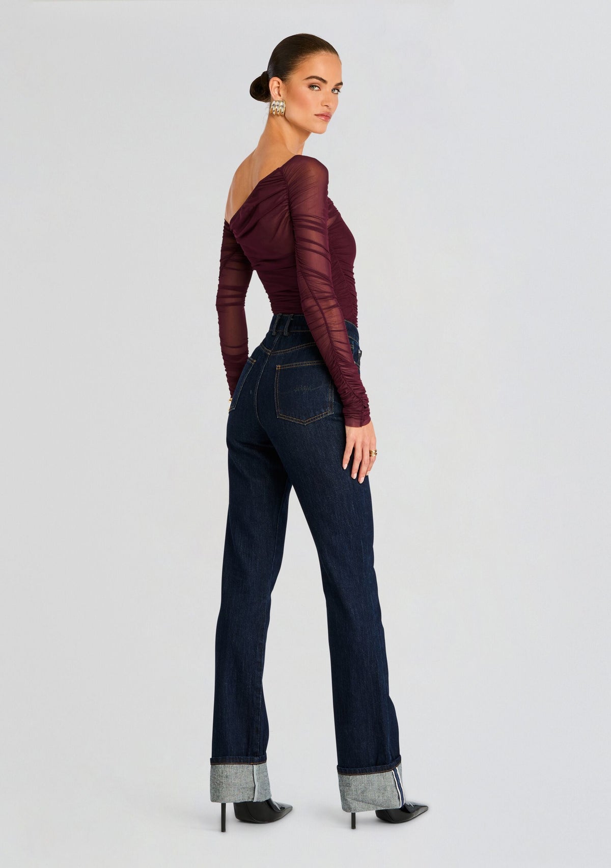Shauna Mesh Top by SEROYA in Merlot, product image 5
