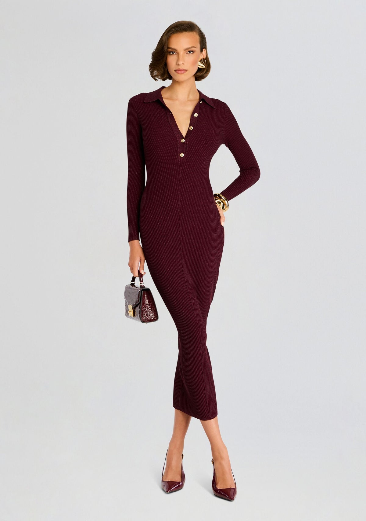 Buffy Metallic Knit Dress by retrofête in Metallic Port, product image 1