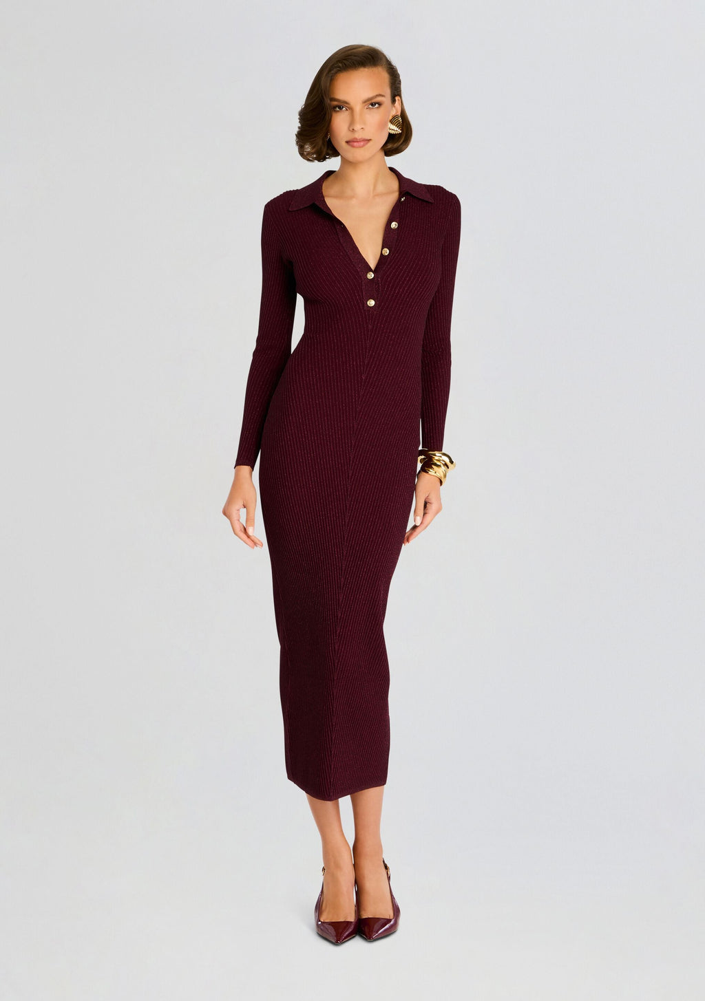 Buffy Metallic Knit Dress by retrofête in Metallic Port, product image 4