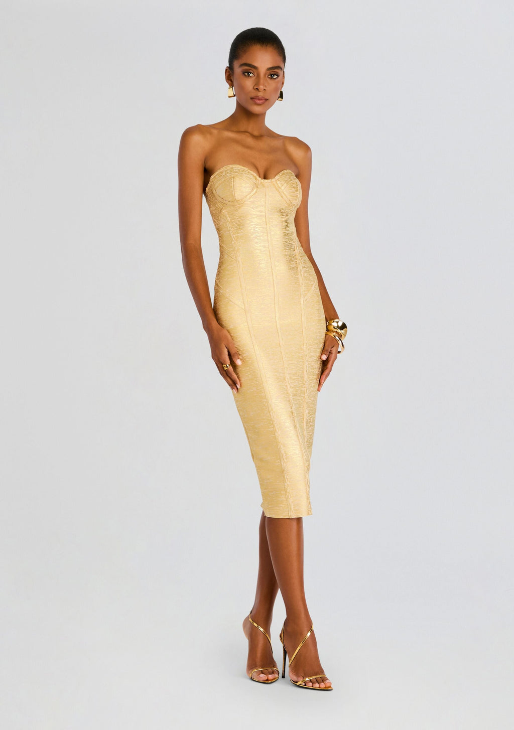 Charlize Coated Knit Dress by retrofête in Gold, product image 1