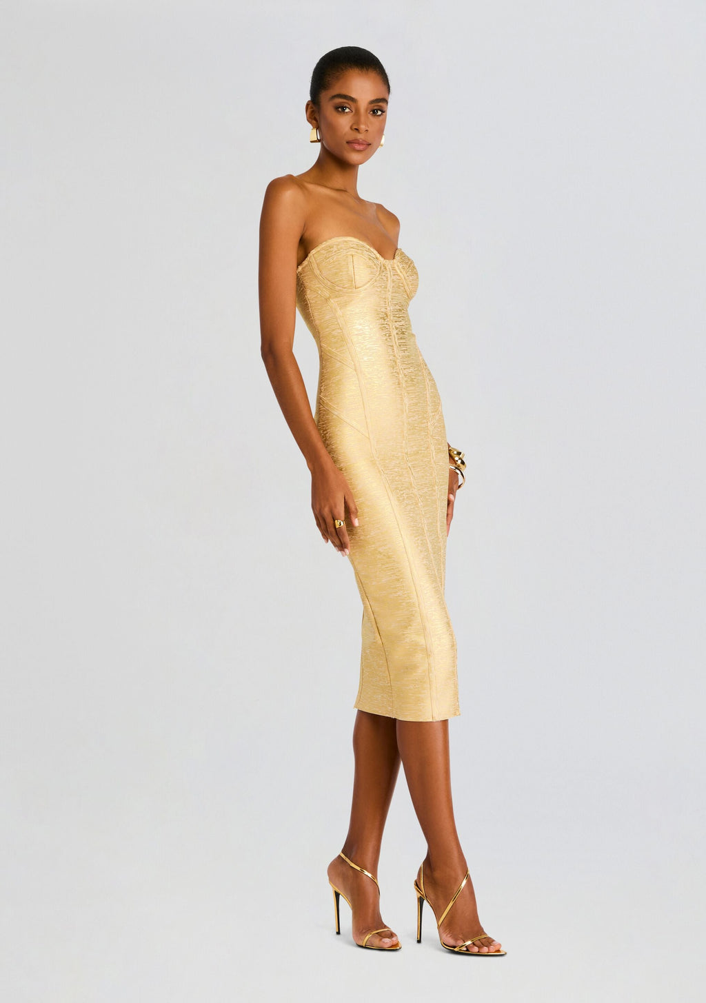 Charlize Coated Knit Dress by retrofête in Gold, product image 3