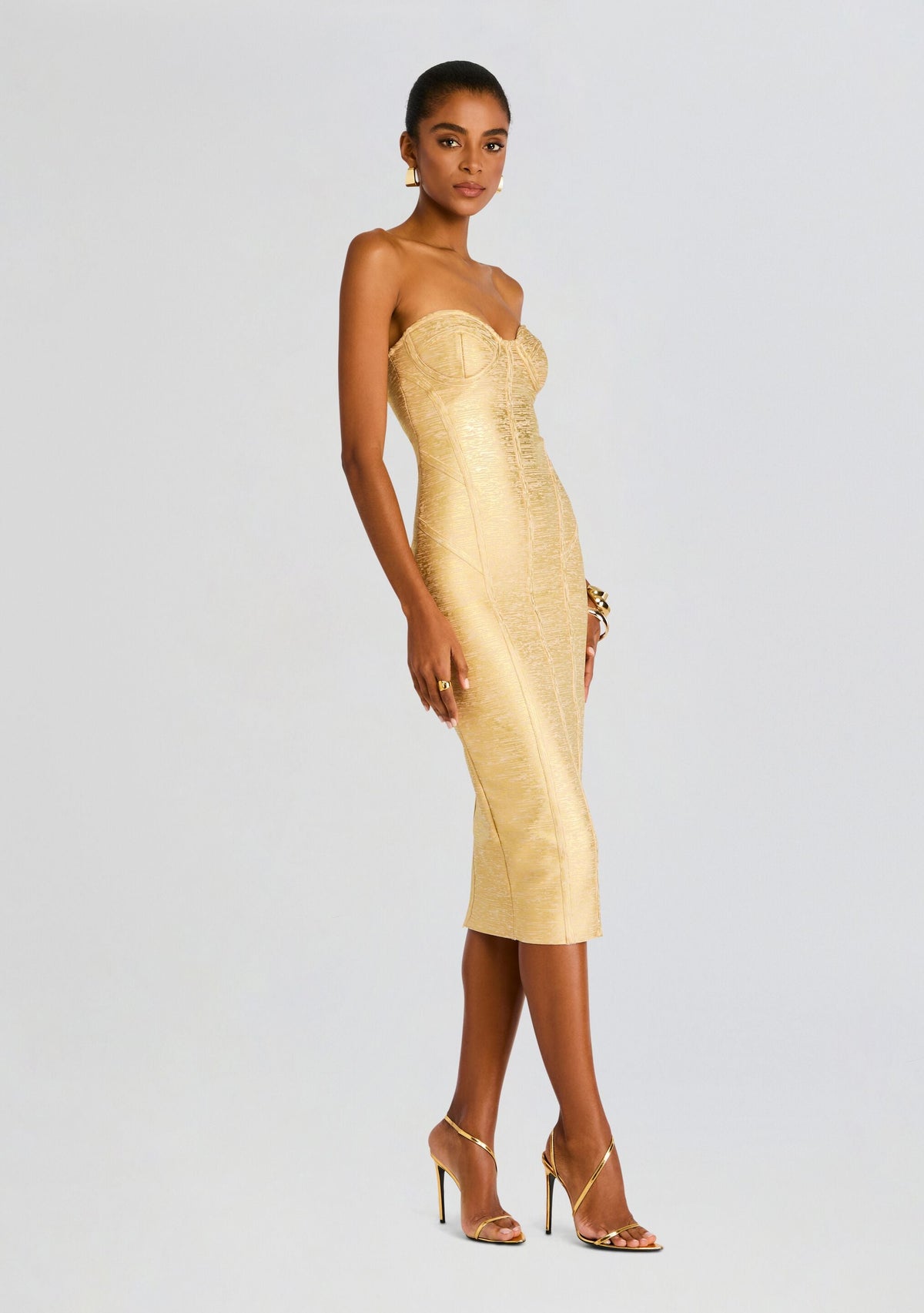 Charlize Coated Knit Dress by retrofête in Gold, product image 3