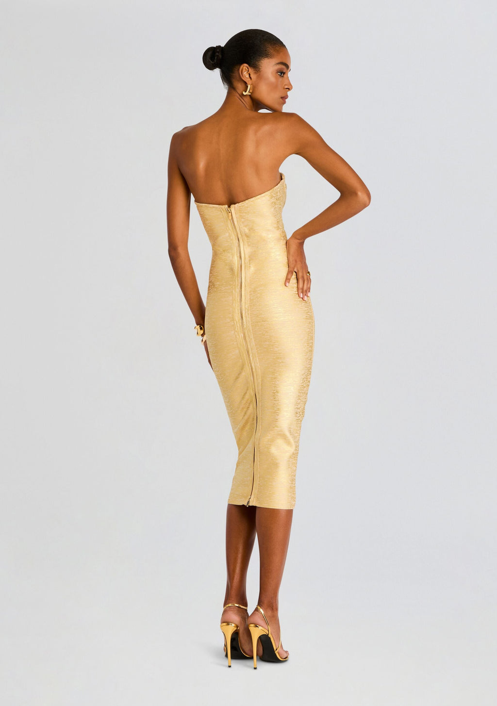 Charlize Coated Knit Dress by retrofête in Gold, product image 4