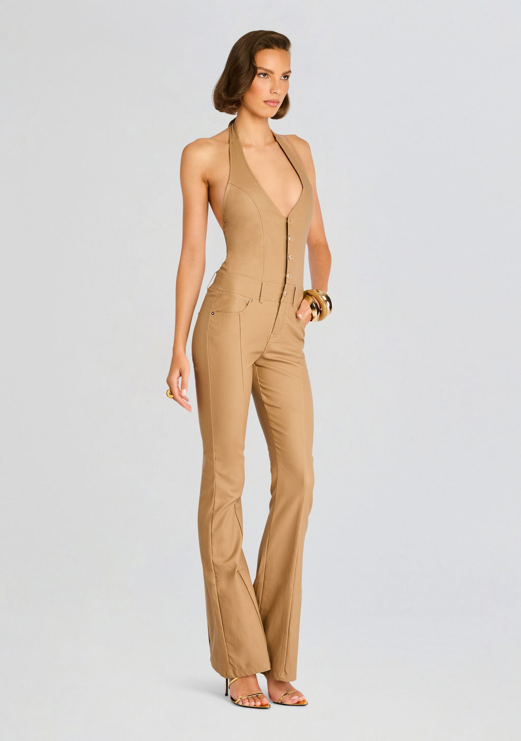 Cynthia Coated Denim Jumpsuit by retrofête in Coated Tannin, product image 3