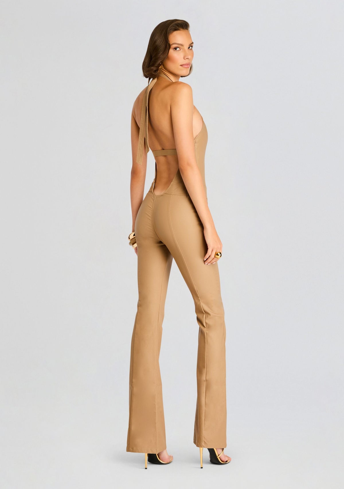 Cynthia Coated Denim Jumpsuit by retrofête in Coated Tannin, product image 4