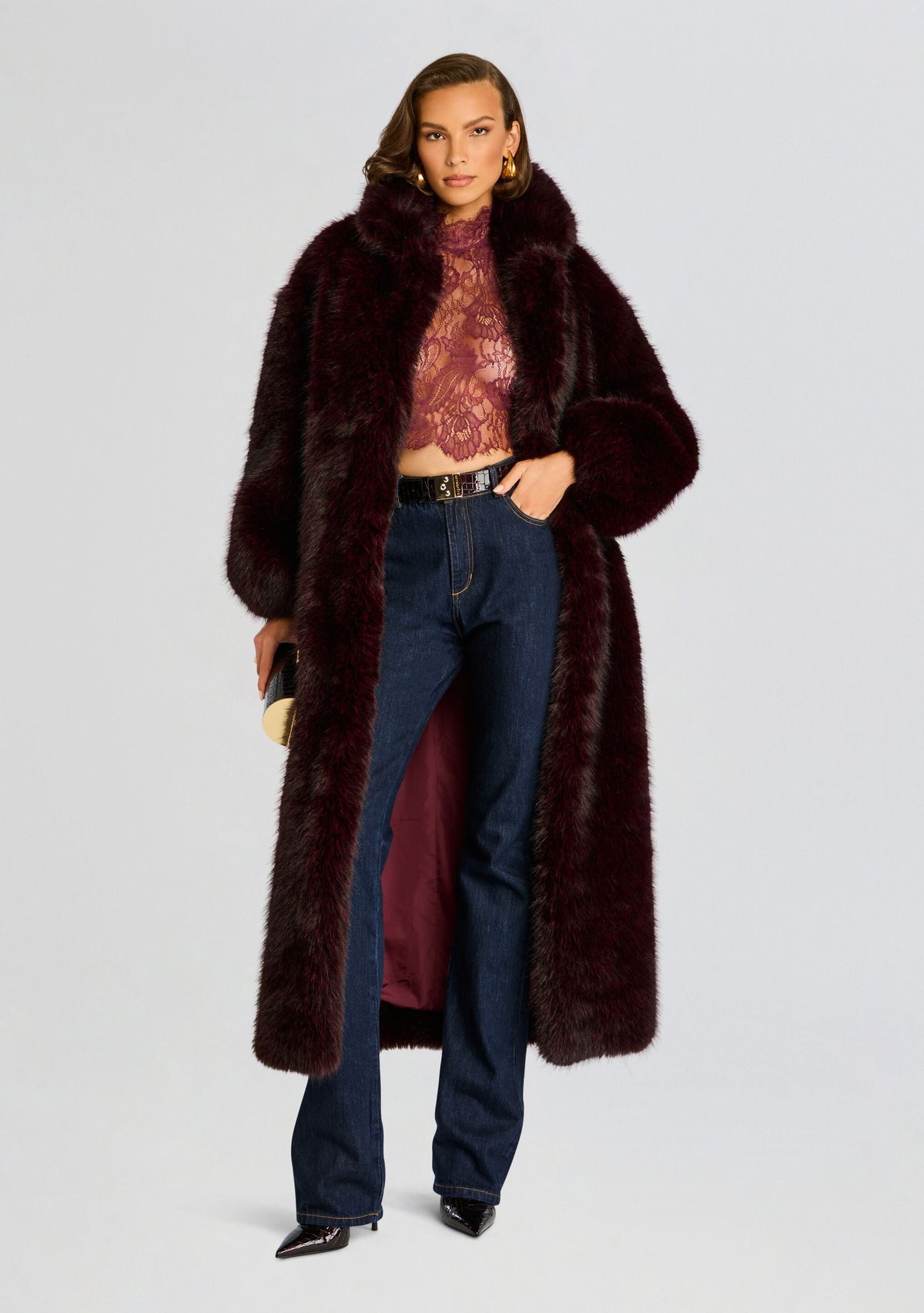 Dasha Faux Fur Jacket by retrofête in Red Brown, product image 1
