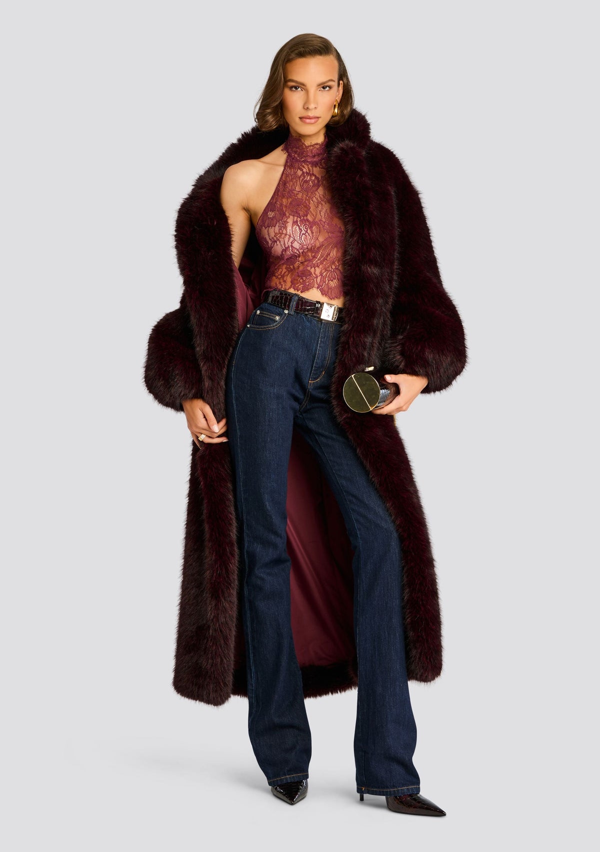 Dasha Faux Fur Jacket by retrofête in Red Brown, product image 3