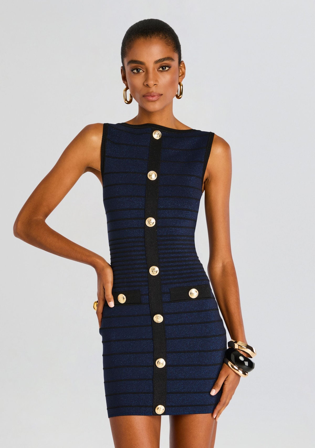 Erin Bandage Knit Dress by retrofête in Navy/Black, product image 5