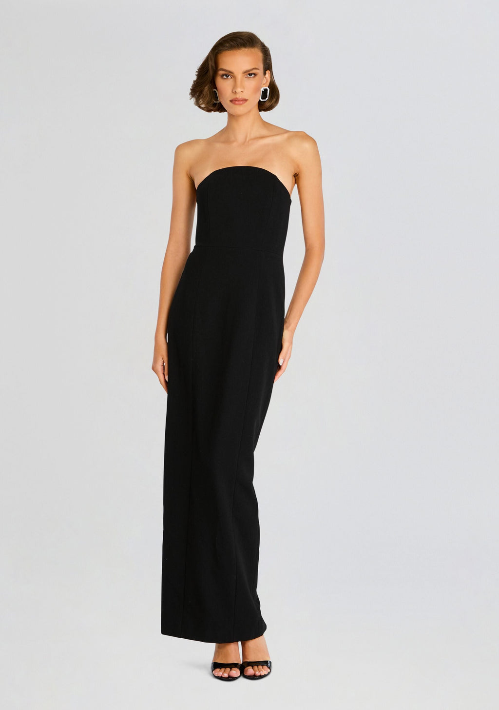 Half Moon Evening Dress with White Bowed Plumes by Sans Faff in Black, product image 5