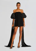 Laurent Mini Button Dress with Black Plumes by Sans Faff in Black, product image 1