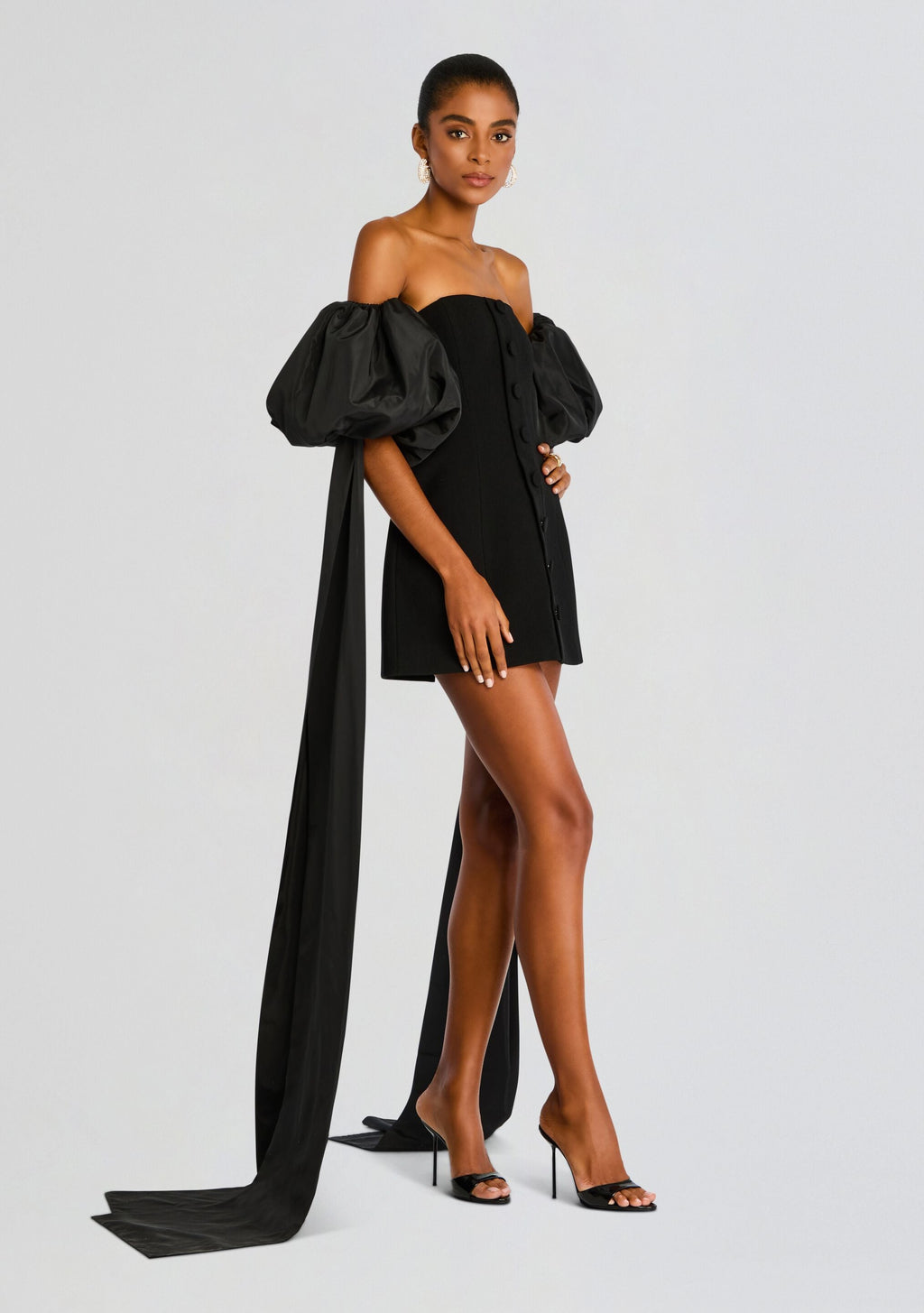 Laurent Mini Button Dress with Black Plumes by Sans Faff in Black, product image 3