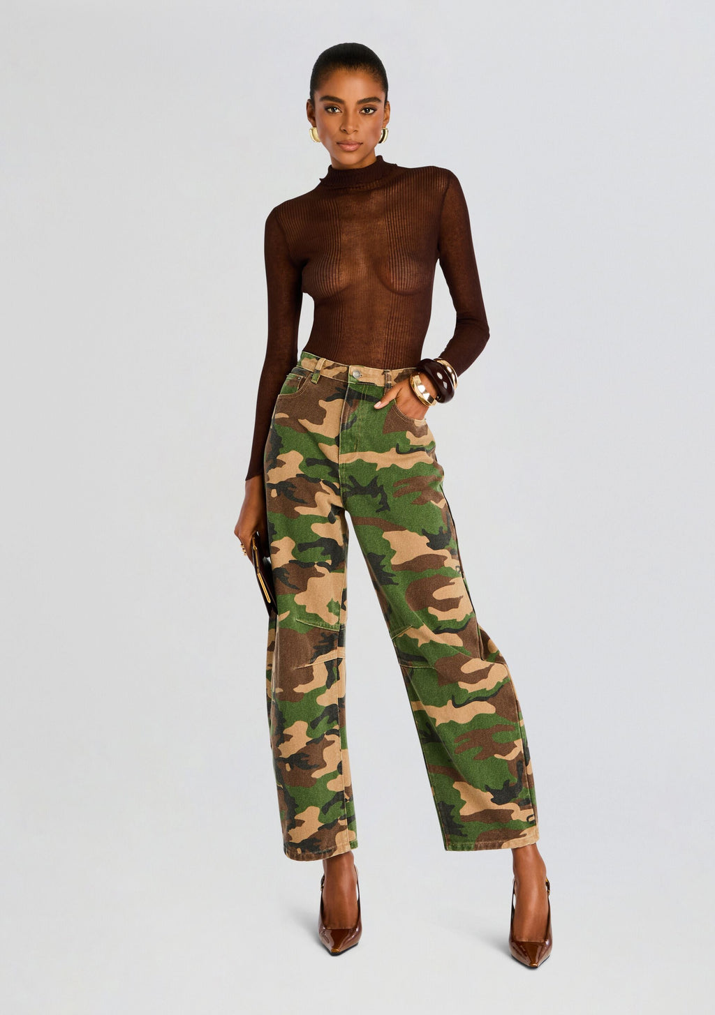 Marbel Mid Rise Barrel Jean by SEROYA in Camo Canvas, product image 2