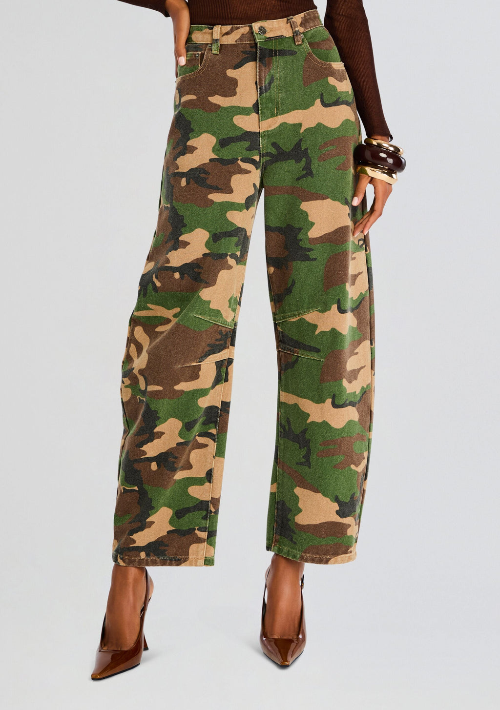Marbel Mid Rise Barrel Jean by SEROYA in Camo Canvas, product image 1