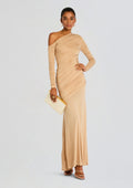 Persephone Ruched Maxi Dress by SEROYA in Tan, product image 1