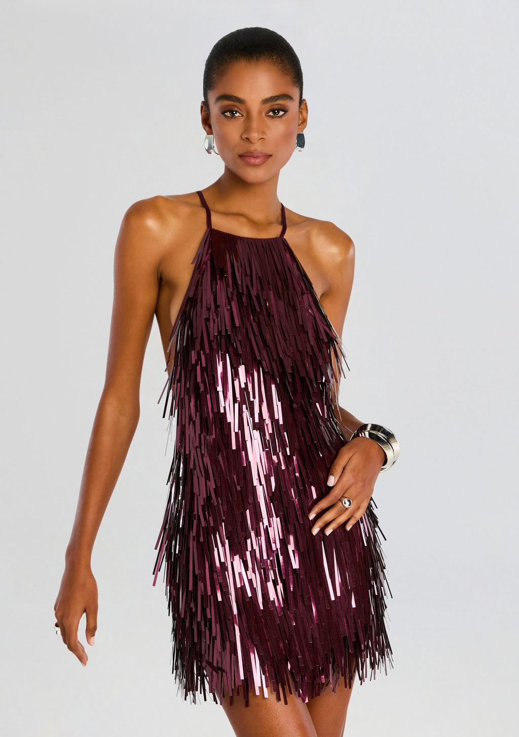 Romee Sequin Dress by retrofête in Burgundy, product image 2