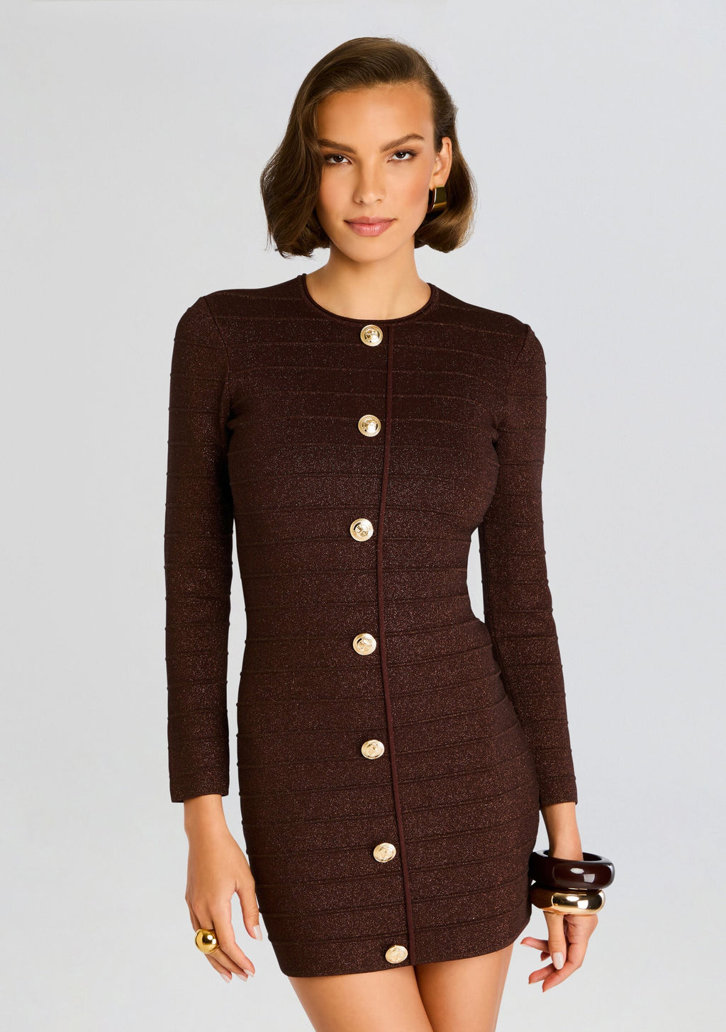 Saylor Metallic Bandage Knit Dress by retrofête in Metallic Earth, product image 5