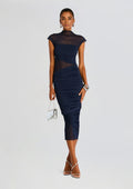 Tabitha Mesh Ruched Midi Dress by SEROYA in Sapphire, product image 1