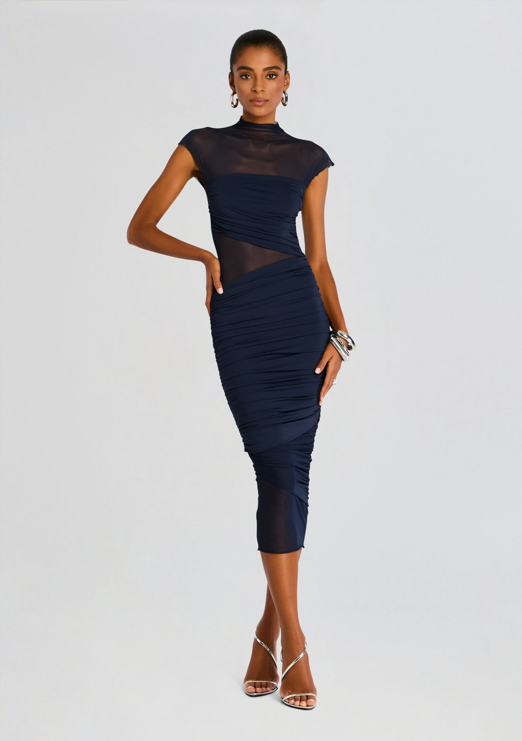 Tabitha Mesh Ruched Midi Dress by SEROYA in Sapphire, product image 5