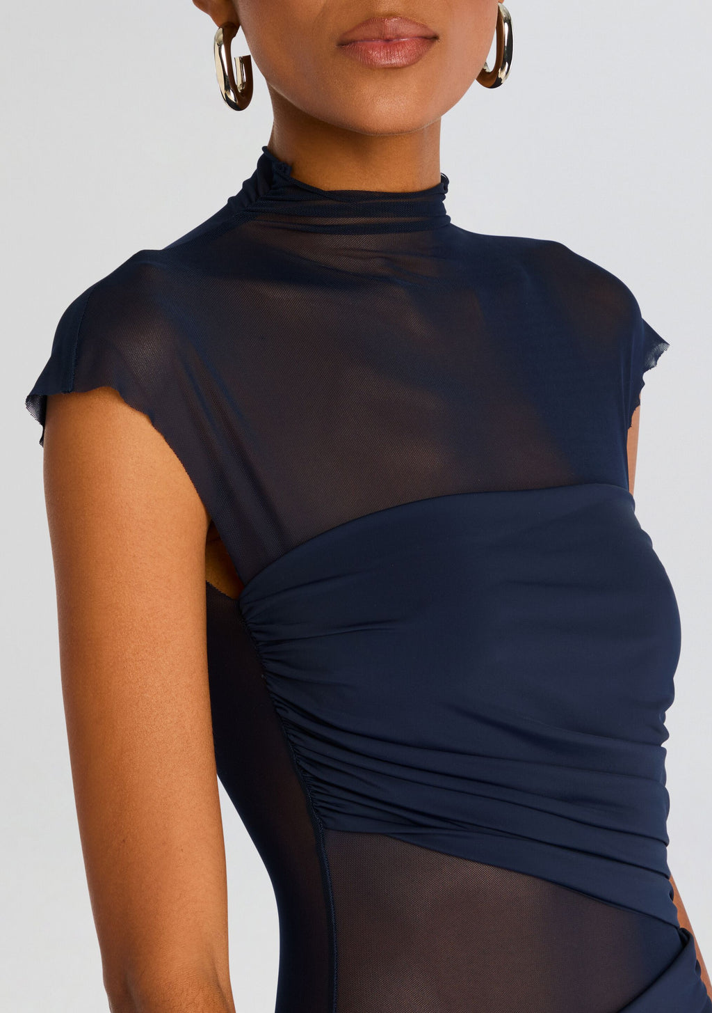 Tabitha Mesh Ruched Midi Dress by SEROYA in Sapphire, product image 2