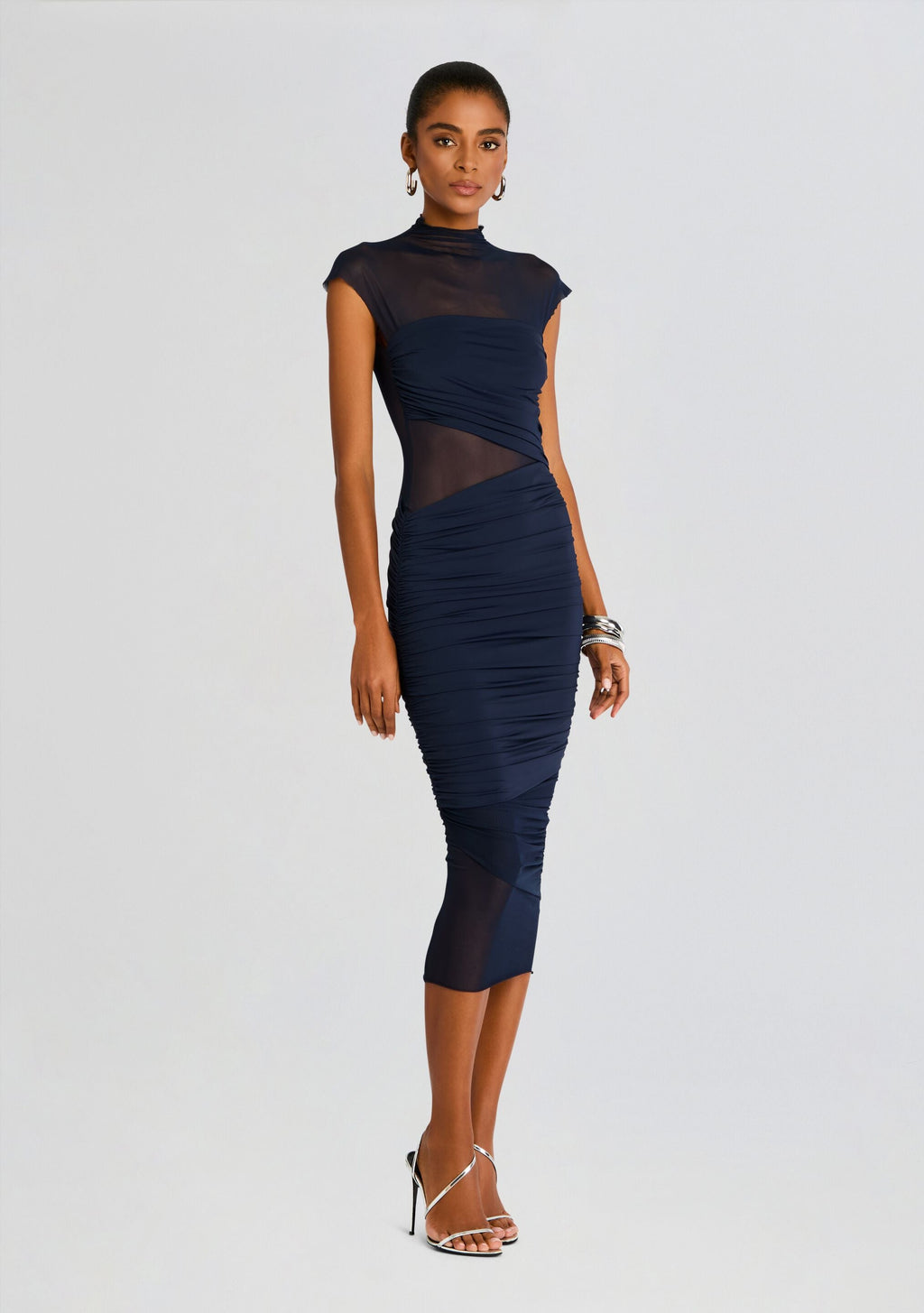 Tabitha Mesh Ruched Midi Dress by SEROYA in Sapphire, product image 3