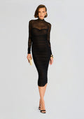 Trina Mesh Ruched Midi Dress by SEROYA in Black, product image 1