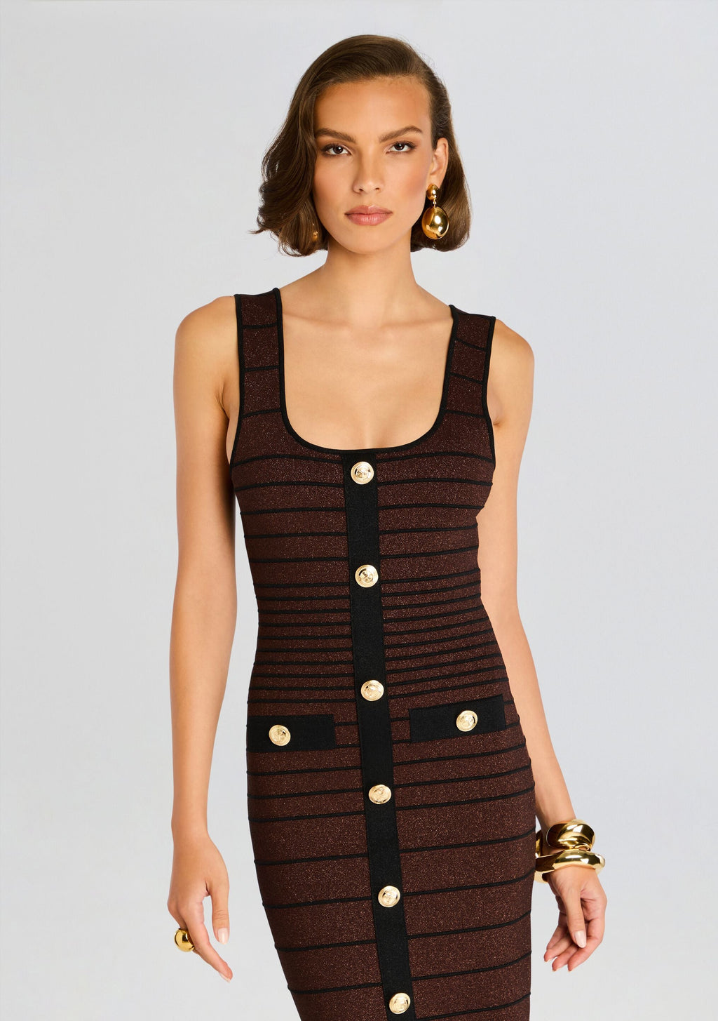Weyla Metallic Knit Dress by retrofête in Metallic Earth/Black, product image 5