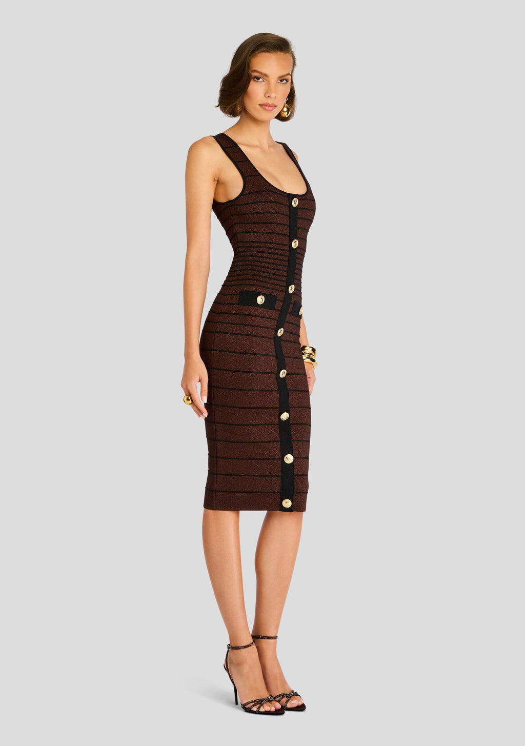 Weyla Metallic Knit Dress by retrofête in Metallic Earth/Black, product image 4