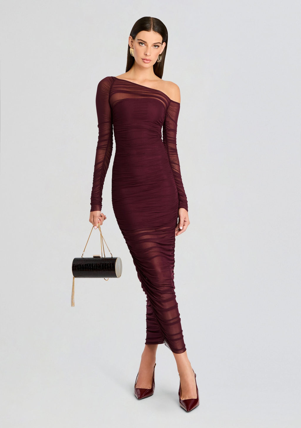 Chantae Mesh Dress by SEROYA in Merlot, product image 5