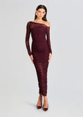 Chantae Mesh Dress by SEROYA in Merlot, product image 1