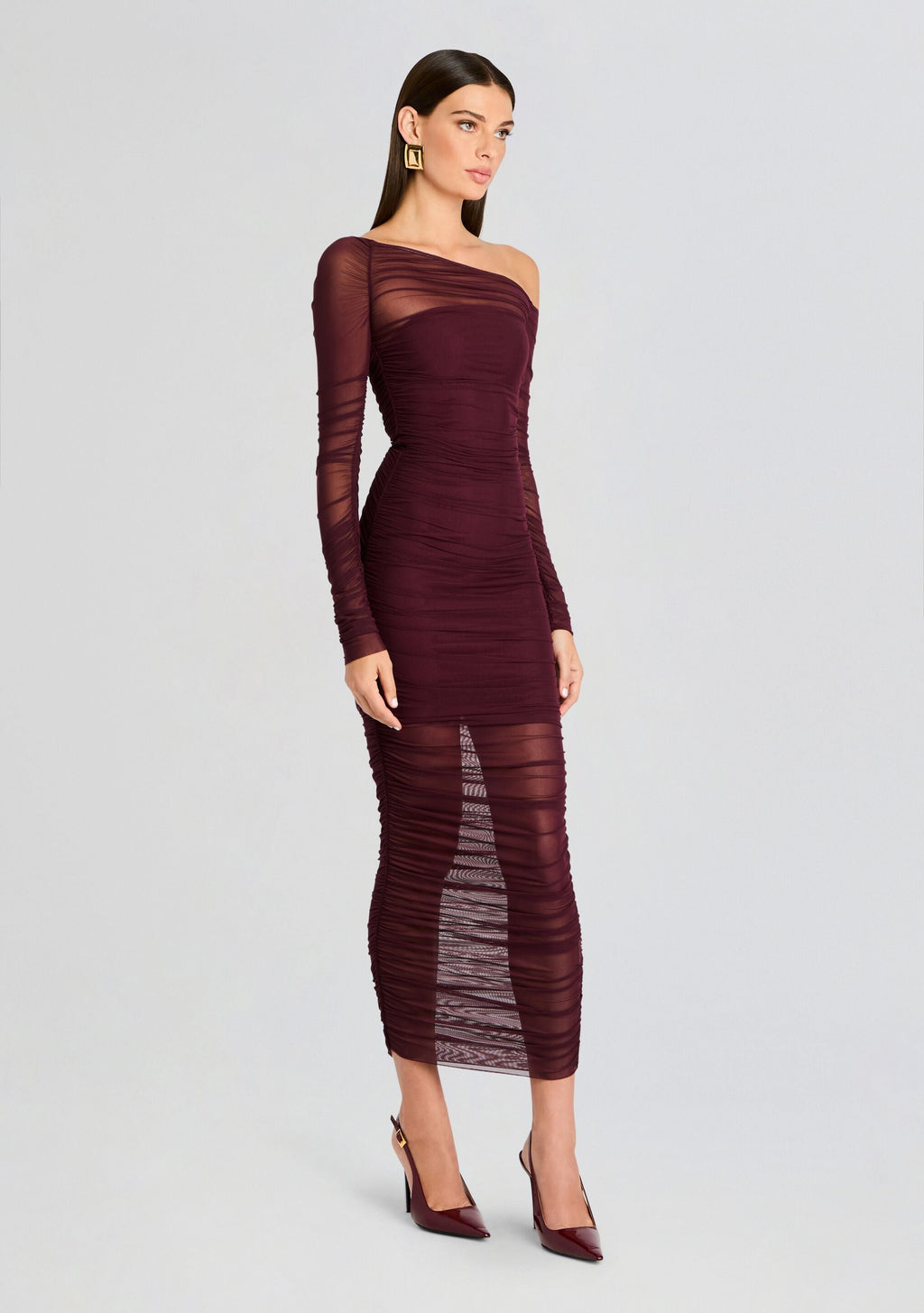 Chantae Mesh Dress by SEROYA in Merlot, product image 3