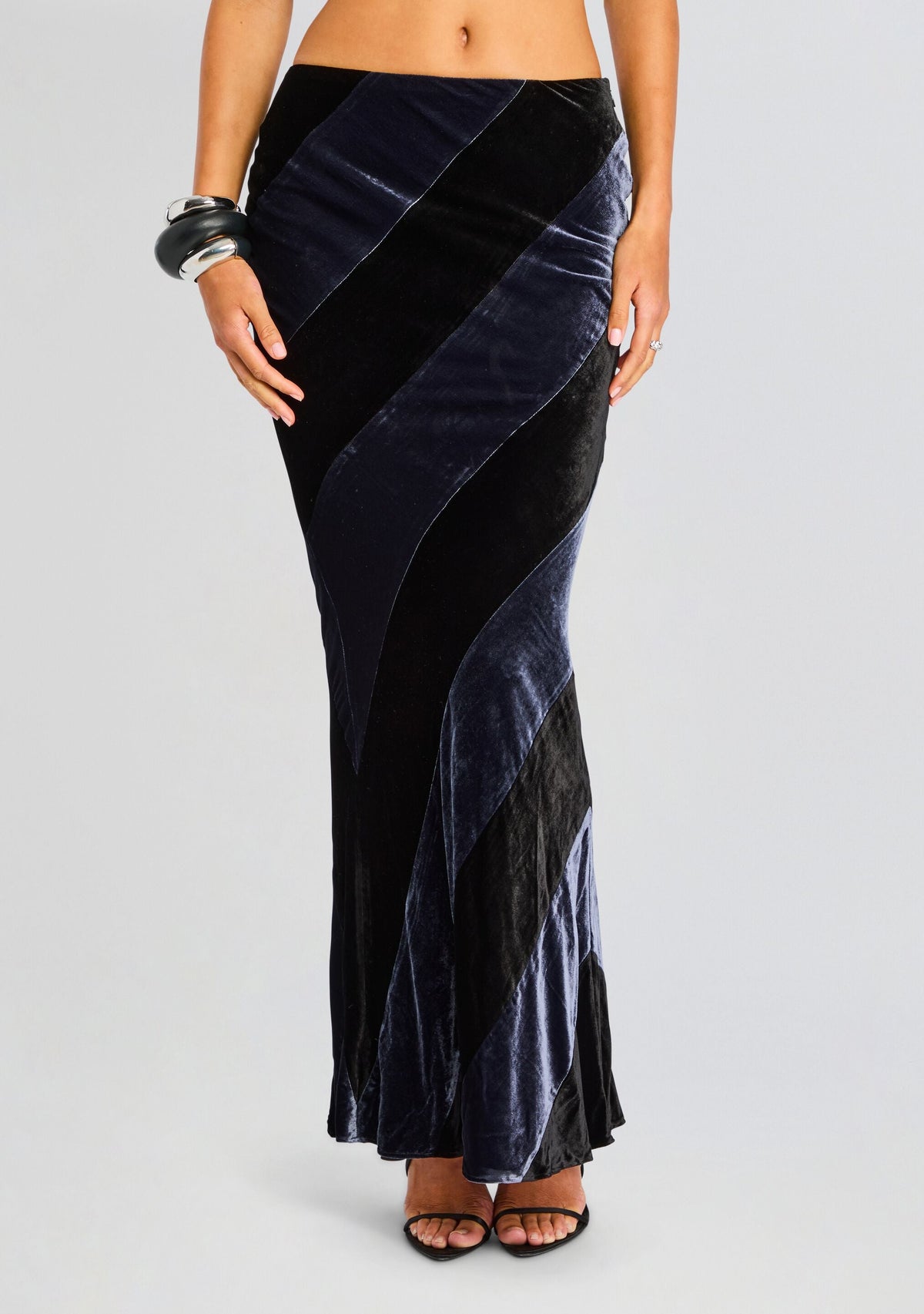 Venus Velvet Skirt by retrofête in Black/Navy, product image 1