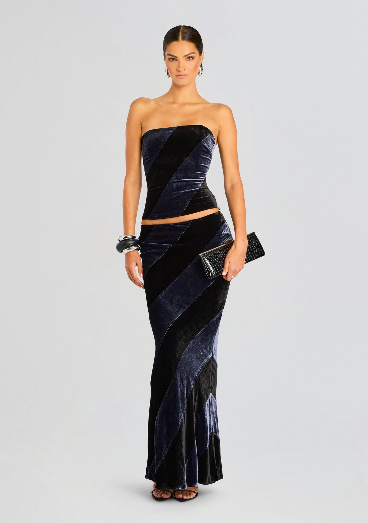 Venus Velvet Skirt by retrofête in Black/Navy, product image 4