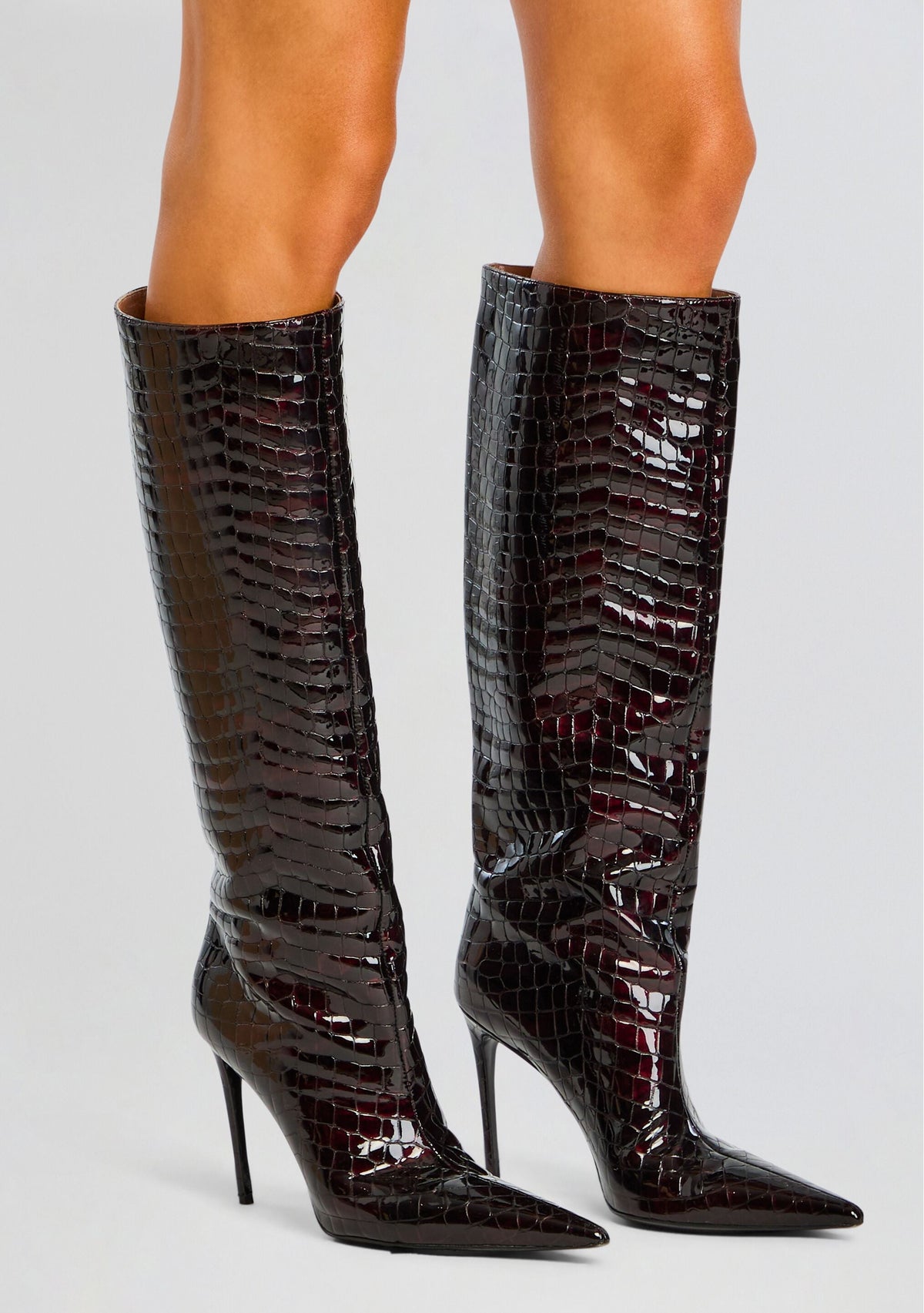 Lyra Leather Boot by retrofête in Burgundy Croco, product image 6