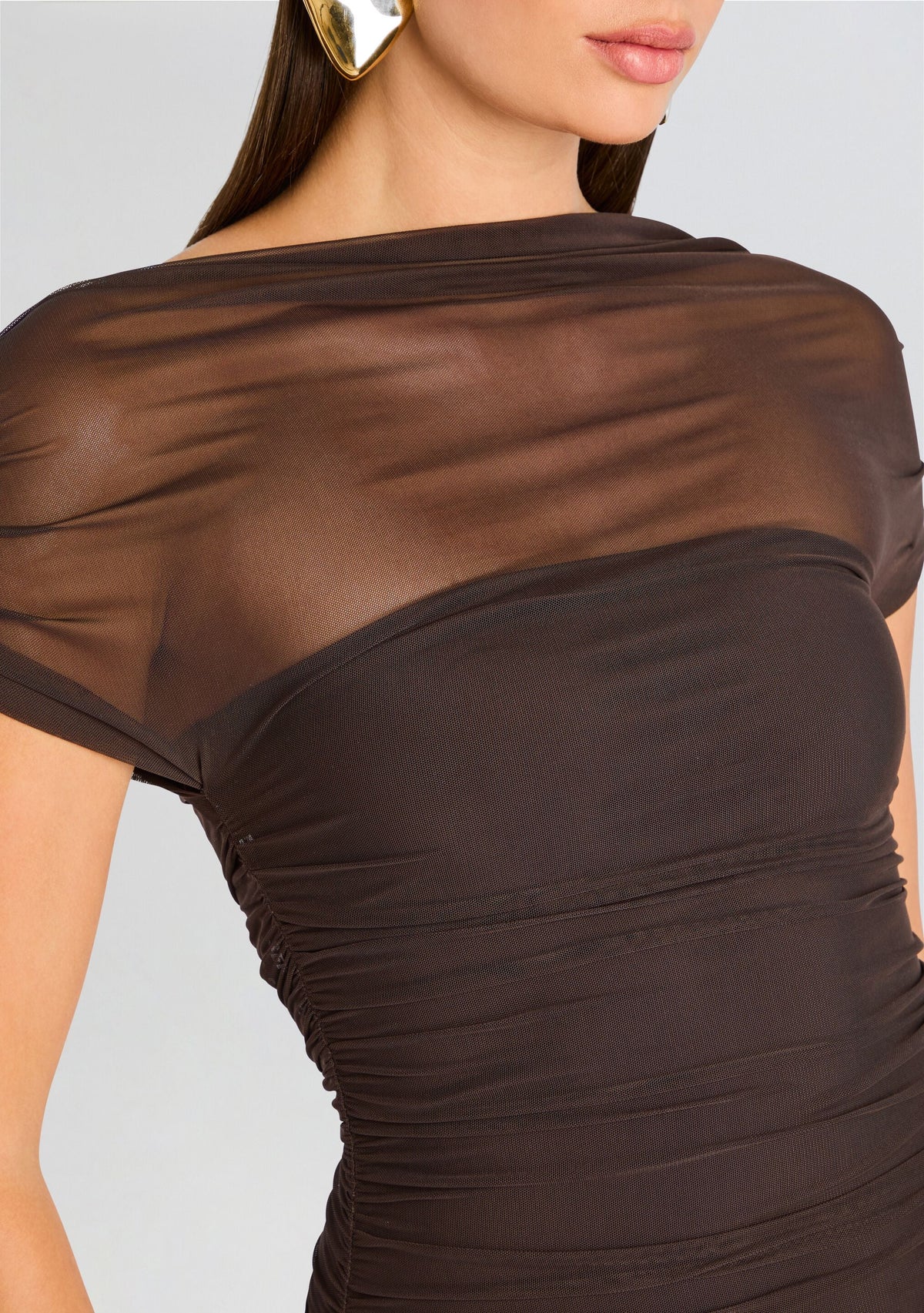 Noel Mesh Midi Dress by SEROYA in Ash Brown, product image 2