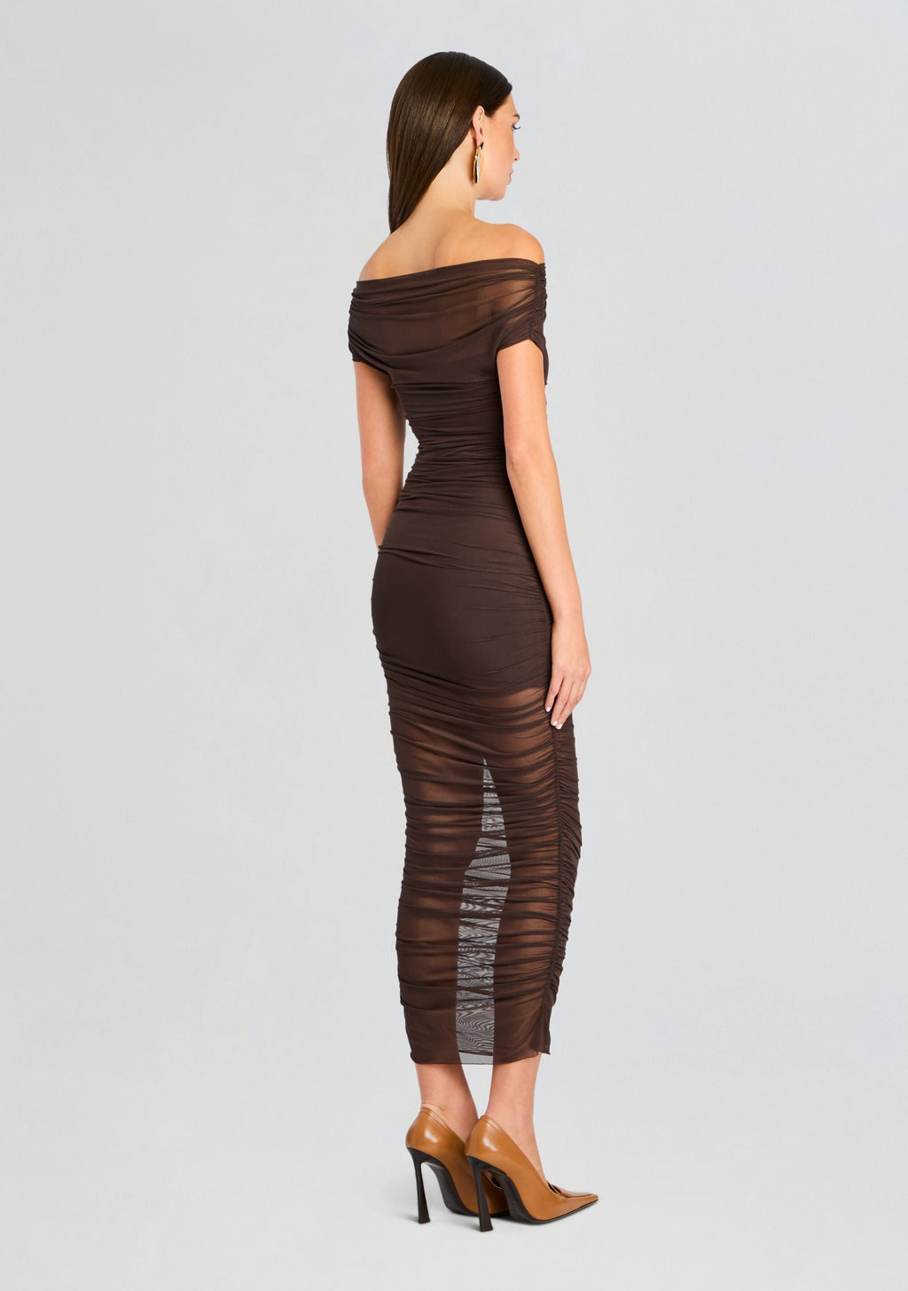 Noel Mesh Midi Dress by SEROYA in Ash Brown, product image 4