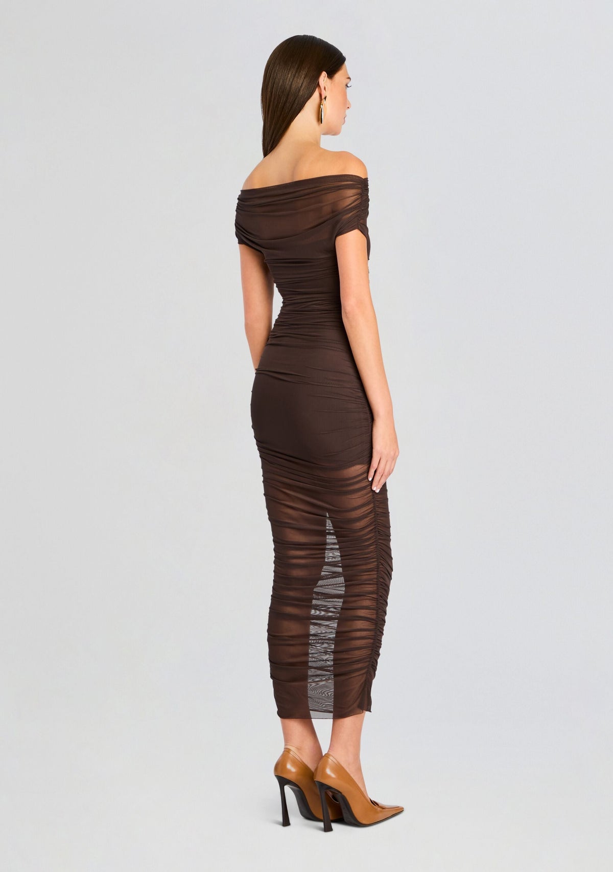 Noel Mesh Midi Dress by SEROYA in Ash Brown, product image 4